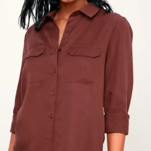 Lulu's | Burgundy Long Sleeve Button-Up Top
